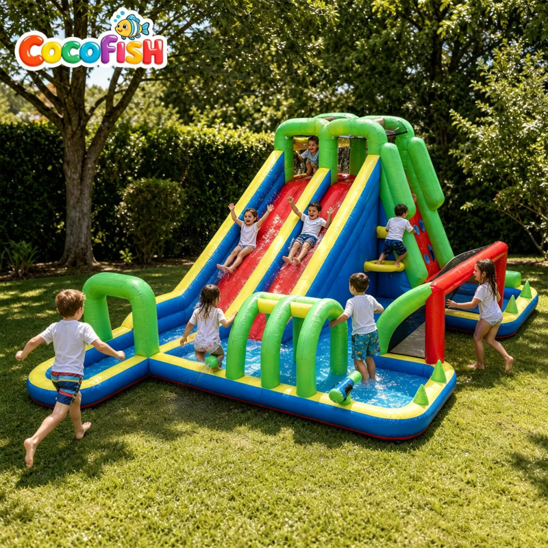 Water Slide Inflatable - Cocofish Large Inflatable Water Park with